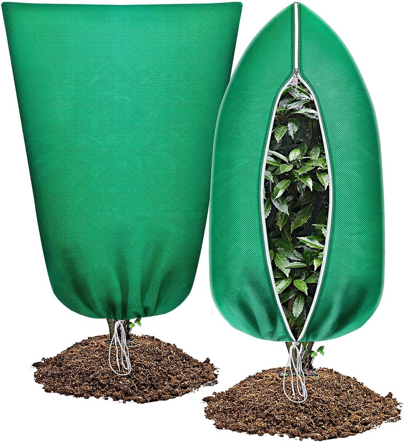 Abimars Thicker Plant Covers Freeze Protection Jacket 2.36 oz/yd², 2'x3.2' Reusable Winter Plant Covers with Drawstring & Zipper, 2 Pack Light, Porous Fabric for Plant Breathing - Image 1